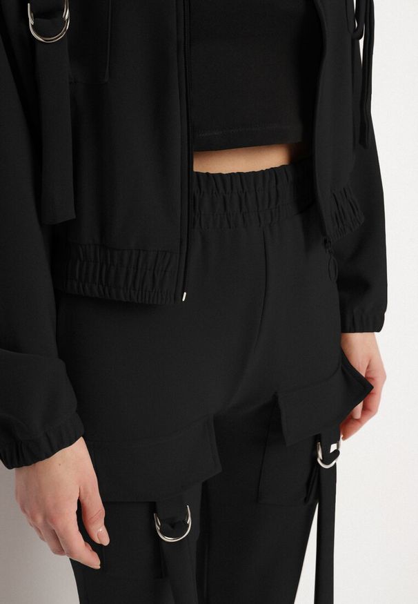 Born2be - Czarny Komplet Dresowy Bluza Rozpinana i Spodnie Slim w Stylu Utility Telavienna. Kolor: czarny. Materiał: dresówka