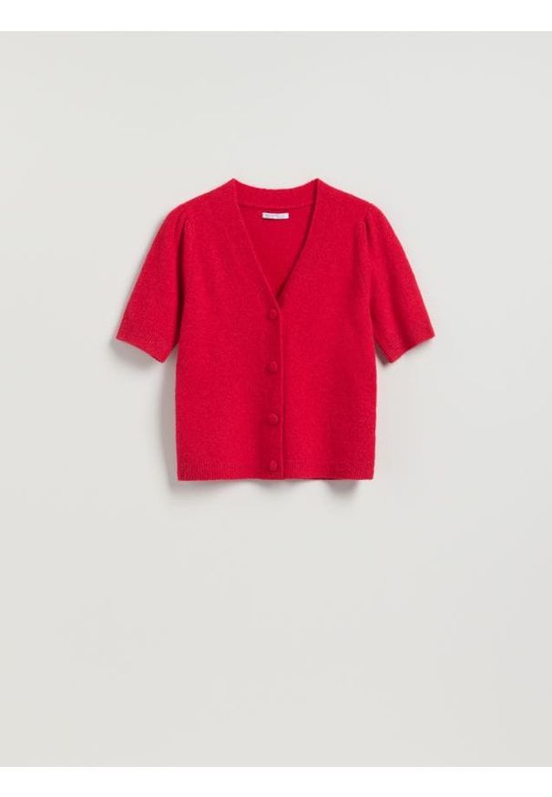 Reserved - Kardigan z wełną - czerwony. Kolor: czerwony. Materiał: wełna