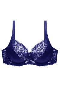 Intica - Biustonosz koronkowy push-up z efektem dekoltu Edda. Kolor: niebieski. Materiał: koronka. Rodzaj stanika: push-up. Wzór: koronka