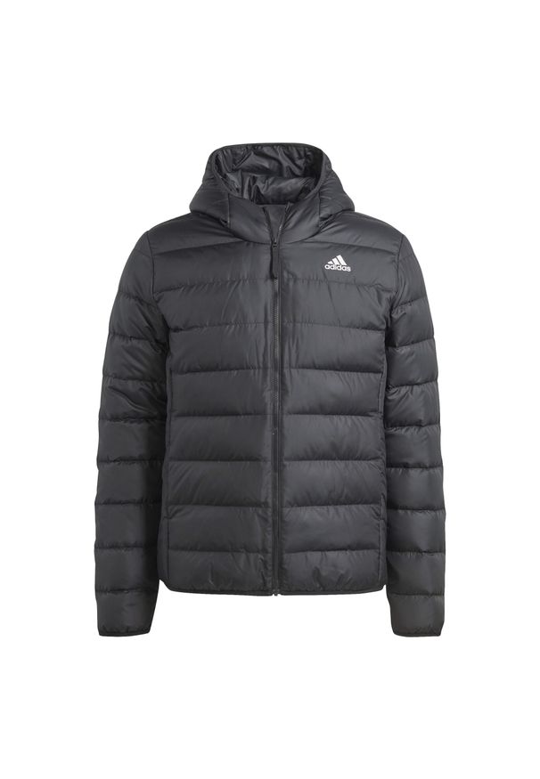 Adidas - Kurtka puchowa adidas czarna z stałym kapturem. Typ kołnierza: kaptur. Kolor: czarny. Materiał: poliester, puch