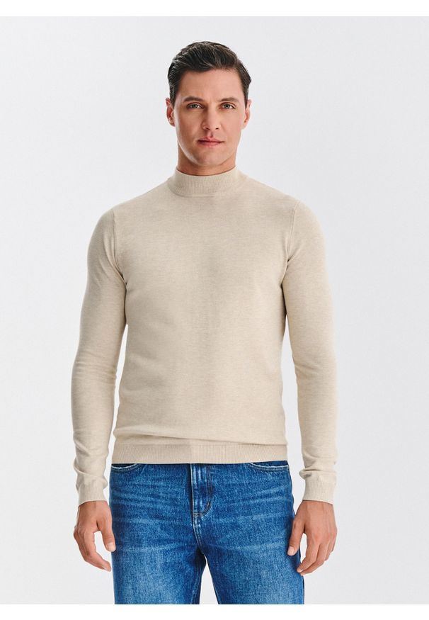 Pako Lorente - PAKO LORENTE – Beżowy półgolf męski. Okazja: na co dzień. Kolor: szary, beżowy, czarny. Materiał: poliester, wiskoza. Sezon: jesień. Styl: casual