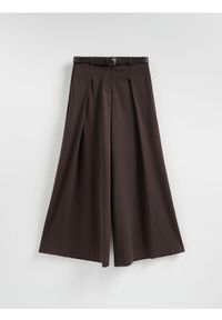 Reserved - Spodnie z szerokimi nogawkami - ciemnobrązowy. Kolor: brązowy. Materiał: wiskoza, tkanina #1