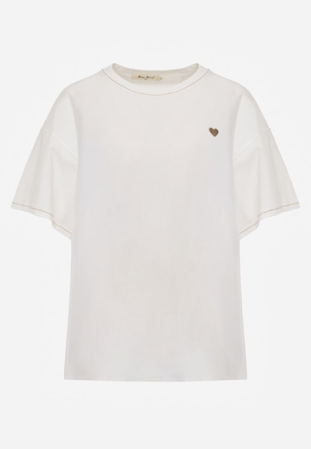 Born2be - Biały Bawełniany T-shirt z Serduszkiem i Ozdobnymi Łańcuszkami Jynorin. Okazja: na co dzień, do pracy. Kolor: biały. Materiał: bawełna. Wzór: aplikacja. Styl: elegancki, casual, klasyczny
