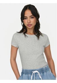 only - ONLY T-Shirt Elina 15320229 Szary Slim Fit. Kolor: szary. Materiał: bawełna #4