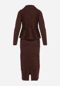 Born2be - Brązowy Komplet Garsonka z Wiskozą Marynarka z Paskiem i Ołówkowa Spódnica Zaise. Kolor: brązowy. Materiał: wiskoza #7