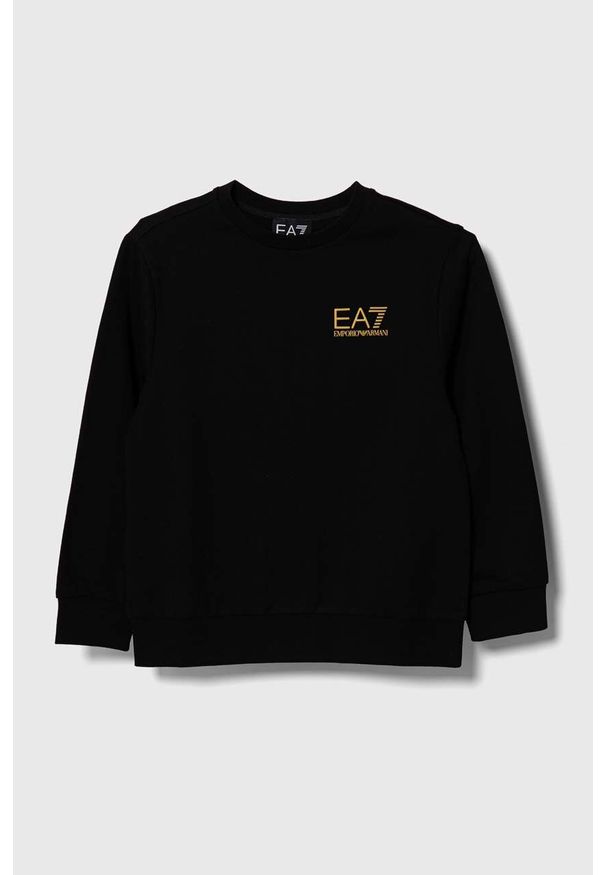 EA7 Emporio Armani bluza bawełniana dziecięca kolor czarny z nadrukiem. Kolor: czarny. Materiał: bawełna. Wzór: nadruk