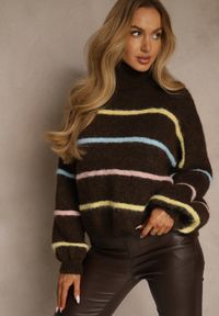 Renee - Brązowy Golf z Wełną w Paski Monallesa. Okazja: na co dzień. Typ kołnierza: golf. Kolor: brązowy. Materiał: wełna. Wzór: paski. Sezon: jesień. Styl: casual #2