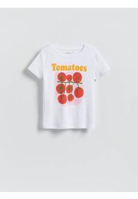 Reserved - T-shirt z nadrukiem - biały. Kolor: biały. Materiał: bawełna, dzianina. Wzór: nadruk