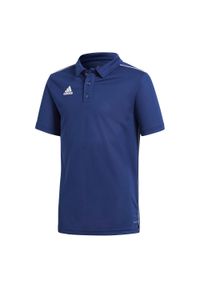 Adidas - Koszulka polo spiłkarska dla dzieci adidas Core 18 Polo JUNIOR. Typ kołnierza: polo. Kolor: niebieski. Sport: piłka nożna