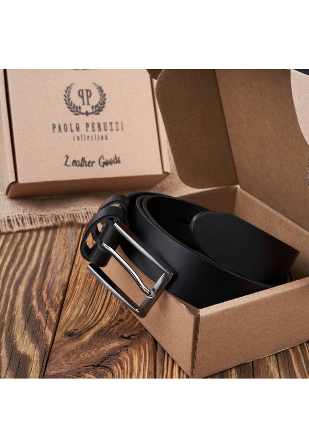 Pasek skórzany 100 cm czarny PAOLO PERUZZI PG-03-BLBL-100. Kolor: czarny. Materiał: skóra. Wzór: paski. Styl: elegancki, casual, klasyczny