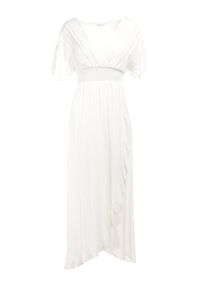 Born2be - Biała Sukienka z Wiskozy Aeraste. Kolor: biały. Materiał: wiskoza. Wzór: aplikacja. Typ sukienki: asymetryczne, kopertowe. Długość: maxi #5
