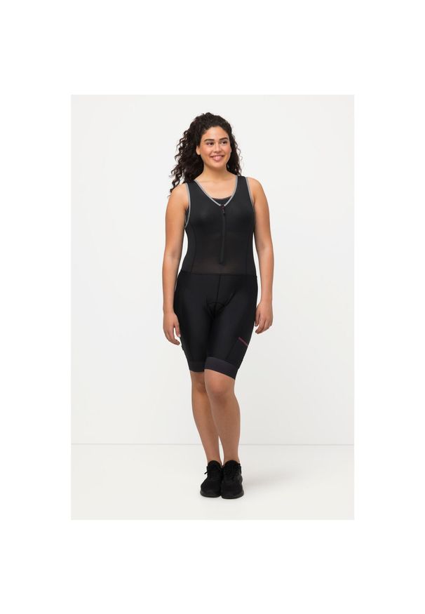 ULLA POPKEN - Damskie Spodenki rowerowe wypełnienie na pośladkach siateczkowe szelki. Kolekcja: plus size. Kolor: czarny. Materiał: poliamid, materiał, elastan. Długość: krótkie