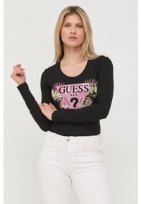 Guess longsleeve damski kolor czarny. Kolor: czarny. Materiał: dzianina. Długość rękawa: długi rękaw. Wzór: nadruk #1