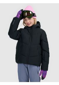 4f - 4F Kurtka narciarska membrana 5000 dziewczęca - czarna 164 (13-14 lat). Kolor: czarny. Materiał: poliester, materiał. Wzór: gładki. Sezon: lato #1