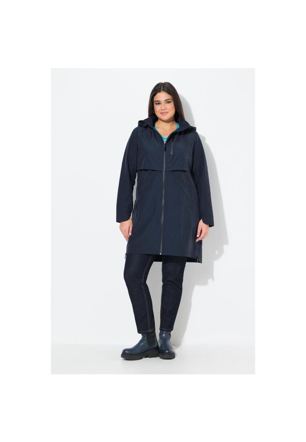 ULLA POPKEN - Damskie parka boczne rozcięcia na zamek kaptur kieszenie na zamek. Kolekcja: plus size. Kolor: niebieski. Materiał: poliester, poliamid, bawełna, materiał. Sport: turystyka piesza