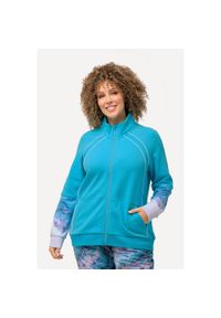 ULLA POPKEN - Damskie Bluza dresowa ozdobna lamówka stójka kieszeń kangurka. Typ kołnierza: kołnierzyk stójkowy. Kolekcja: plus size. Kolor: niebieski. Materiał: poliester, materiał, bawełna #1