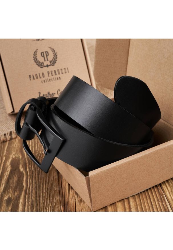 Pasek męski 120 cm czarny PAOLO PERUZZI PG-05-BLBL-120. Kolor: czarny. Materiał: skóra. Styl: elegancki, casual, klasyczny