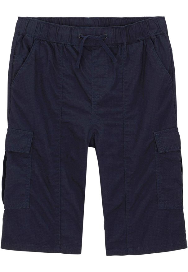 bonprix - Bermudy bojówki chłopięce z gumką w talii, z czystej bawełny, Regular Fit. Kolor: niebieski. Materiał: bawełna