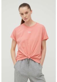 DKNY - Dkny t-shirt bawełniany DP1T8521 kolor różowy. Kolor: różowy. Materiał: bawełna. Wzór: aplikacja