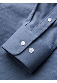 Ombre Clothing - Koszula męska SLIM FIT z ozdobnej tkaniny – niebieska V1 - Rozmiar: S. Okazja: do pracy, na co dzień. Kolor: niebieski. Materiał: tkanina. Wzór: haft, aplikacja, ze splotem. Styl: klasyczny, casual #5