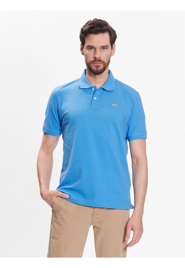 La Martina Polo VMP002 PK001 Niebieski Slim Fit. Typ kołnierza: polo. Kolor: niebieski. Materiał: bawełna