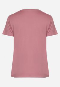 Born2be - Ciemnoróżowy T-shirt z Ozdobnym Napisem Elimetis. Okazja: na co dzień. Kolor: różowy. Wzór: napisy. Styl: casual #4