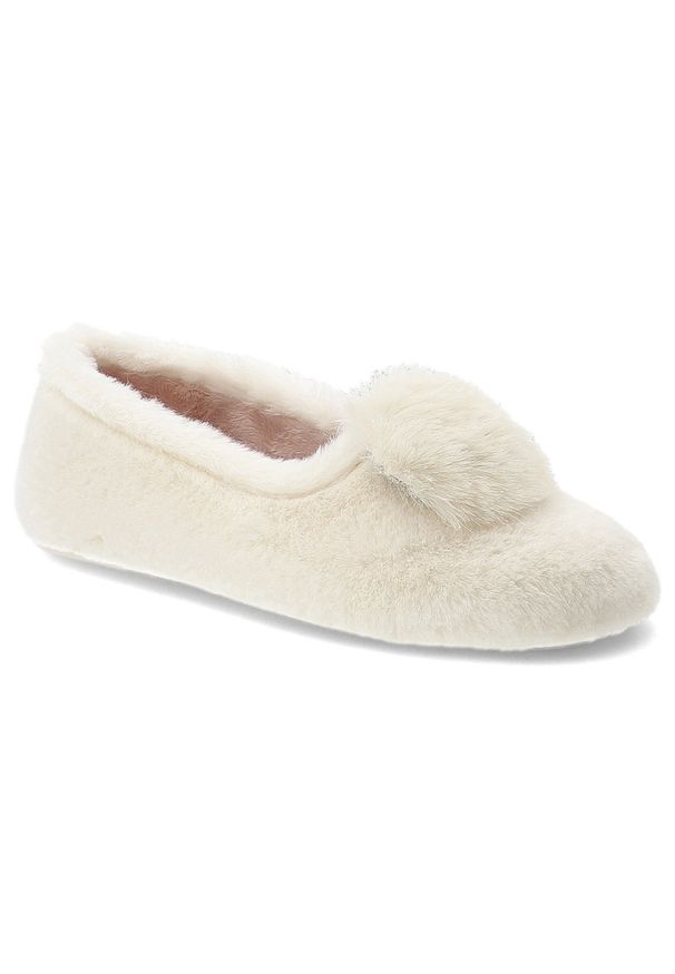 Białe Kapcie Macarena Wsuwane Ocieplane Obuwie Damskie. Okazja: do domu. Zapięcie: bez zapięcia. Kolor: biały. Materiał: materiał. Wzór: aplikacja