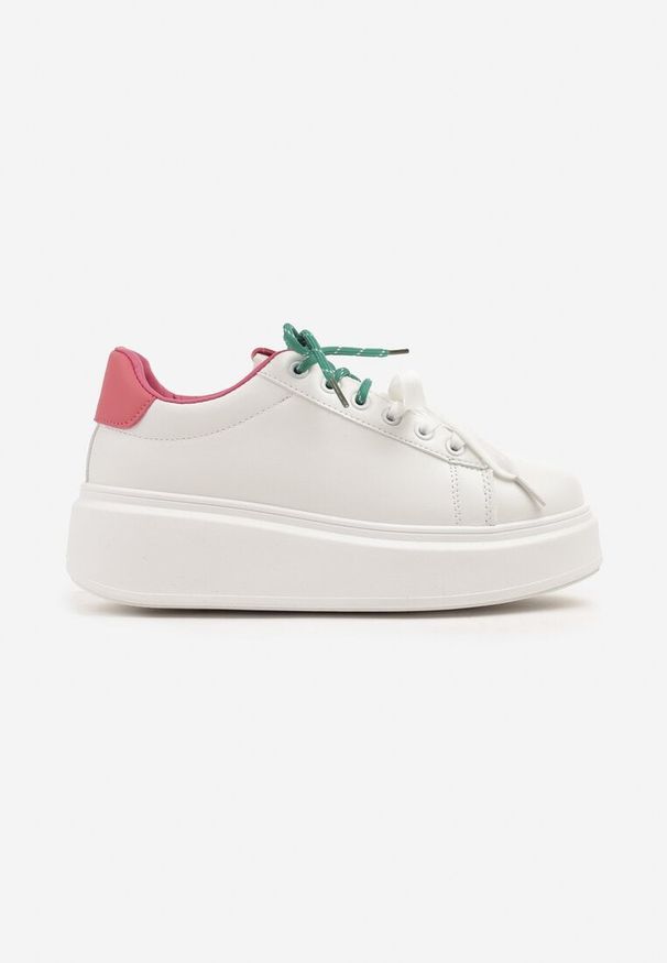 Born2be - Biało-Różowe Sneakersy Ozdobione Podwójnym Wiązaniem Zdivane. Kolor: biały. Wzór: aplikacja