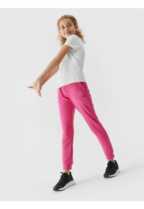 4f - Spodnie sportowe joggery dziewczęce. Kolor: różowy. Materiał: dzianina