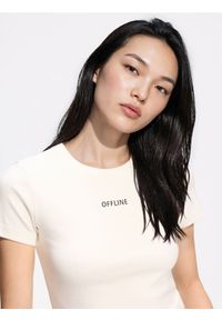 Reserved - Dopasowany t-shirt z nadrukiem - biały. Kolor: biały. Materiał: bawełna, dzianina. Wzór: nadruk