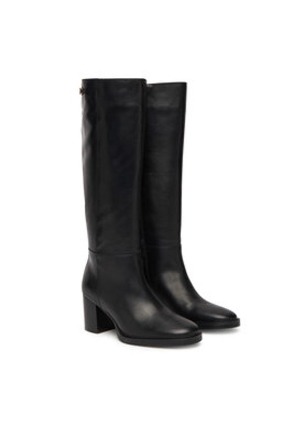 TOMMY HILFIGER - Tommy Hilfiger Kozaki Stacked Heel Leather Long Boot FW0FW08865 Czarny. Kolor: czarny. Materiał: skóra