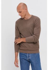 Guess - Sweter z domieszką wełny. Okazja: na co dzień. Kolor: brązowy. Materiał: wełna. Długość rękawa: długi rękaw. Długość: długie. Wzór: ze splotem. Styl: casual #6