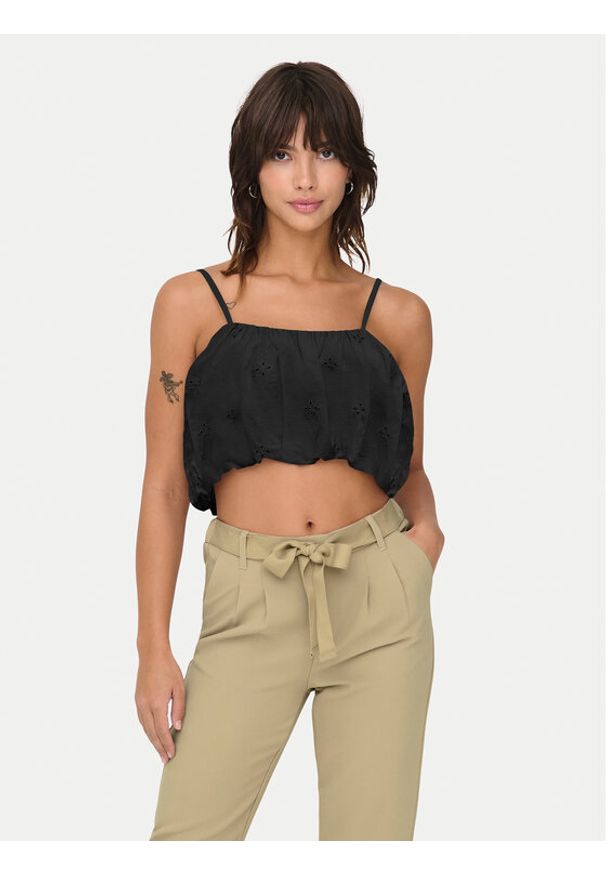 only - ONLY Top Lou 15342566 Czarny Cropped Fit. Kolor: czarny. Materiał: bawełna