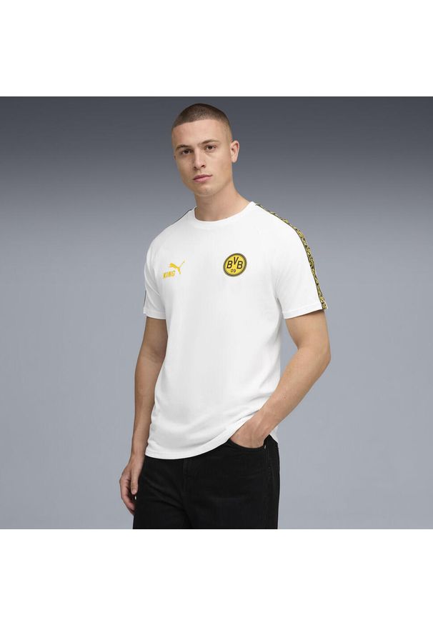 Puma - Męska koszulka Borussia Dortmund KING PUMA White Yellow Sizzle. Kolor: biały, wielokolorowy, żółty. Sport: piłka nożna