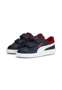 Puma - Niemowlęce skórzane sneakersy Smash 3.0 V PUMA Navy White For All Time Red Blue. Kolor: biały, niebieski, czerwony, wielokolorowy. Materiał: skóra