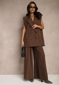 Renee - Brązowe Eleganckie Spodnie Palazzo z Szerokimi Nogawkami Adivisa. Stan: podwyższony. Kolor: brązowy. Styl: elegancki
