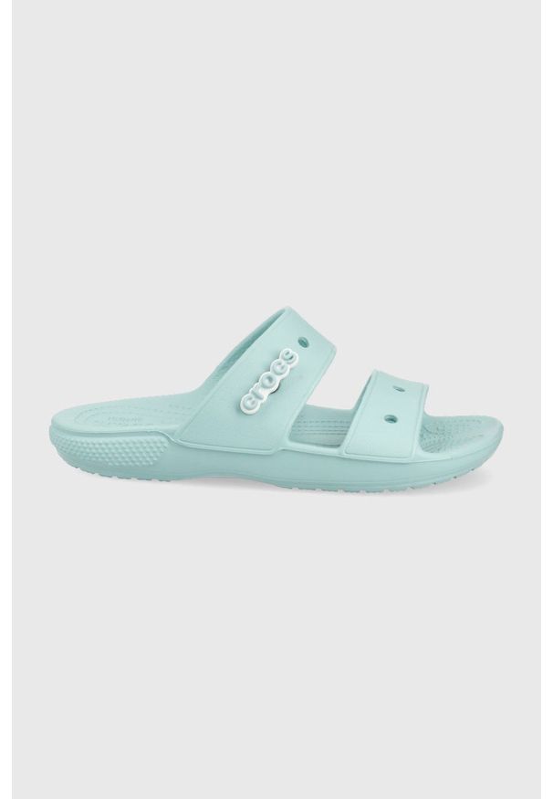 Crocs klapki damskie. Kolor: niebieski. Materiał: guma, materiał. Wzór: gładki. Obcas: na obcasie. Wysokość obcasa: niski