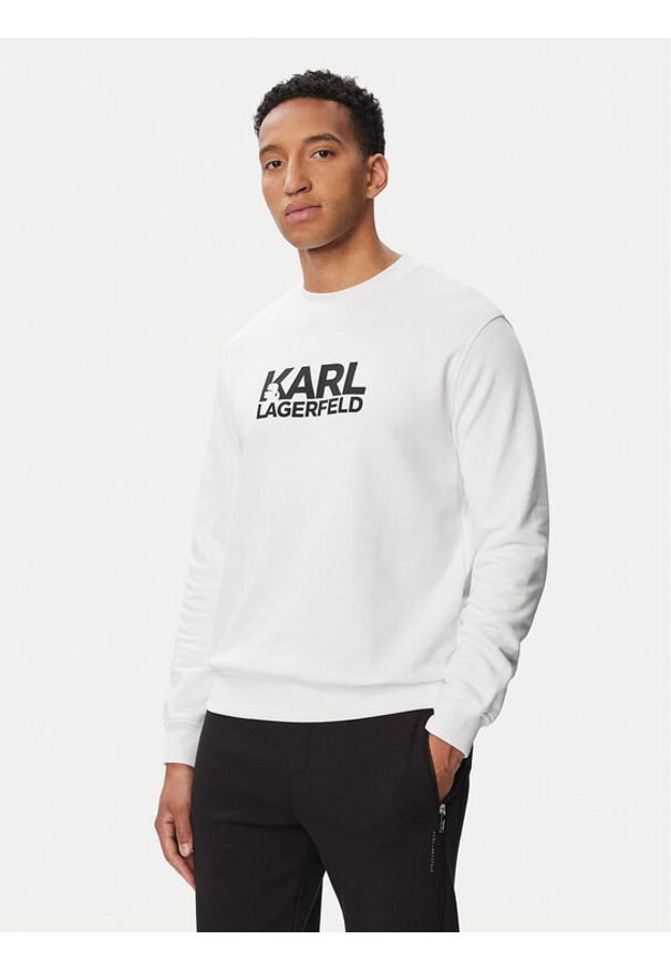 Karl Lagerfeld - KARL LAGERFELD Bluza 705780 563917 Biały Regular Fit. Typ kołnierza: dekolt w karo. Kolor: biały. Materiał: bawełna