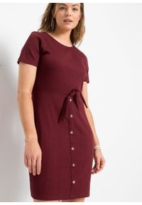Sukienka w prążek z bawełny organicznej z ozdobnymi guzikami bonprix czerwony rubinowy. Kolor: czerwony. Materiał: bawełna. Wzór: prążki #4