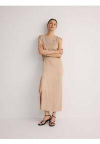 Reserved - Sukienka z wiskozy - kremowy. Kolor: kremowy. Materiał: wiskoza. Typ sukienki: proste