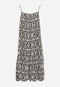 Born2be - Czarna Rozkloszowana Sukienka na Ramiączkach z Bawełny w Ornamentalny Wzór Valpio. Okazja: na spacer. Typ kołnierza: dekolt kwadratowy. Kolor: czarny. Materiał: bawełna. Długość rękawa: na ramiączkach #7