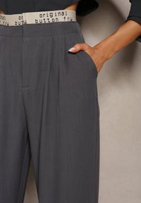 Renee - Szare Szerokie Spodnie w Stylu Garniturowym High Waist Folara. Stan: podwyższony. Kolor: szary. Materiał: tkanina #4