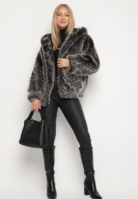 Born2be - Szara Futrzana Kurtka z Nieodpinanym Kapturem Lanellea. Okazja: na co dzień. Kolor: szary. Materiał: futro. Styl: casual, elegancki #5