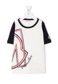 MONCLER KIDS - Koszulka z nadrukiem logo 4-14 lat. Kolor: biały. Materiał: bawełna. Wzór: nadruk. Sezon: lato