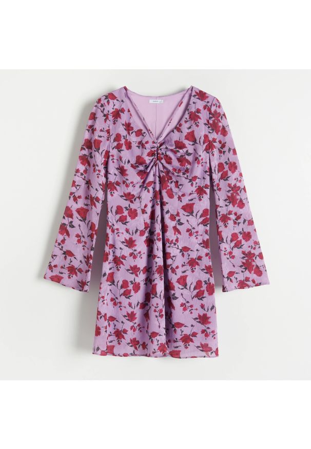 Reserved - Sukienka z żakardowej tkaniny - Fioletowy. Kolor: fioletowy. Materiał: tkanina, żakard