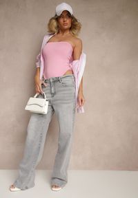 Renee - Jasnoszare Jeansy High Waist z Szeroką Nogawką Aliriana. Okazja: na co dzień. Stan: podwyższony. Kolor: szary. Styl: casual, elegancki #5