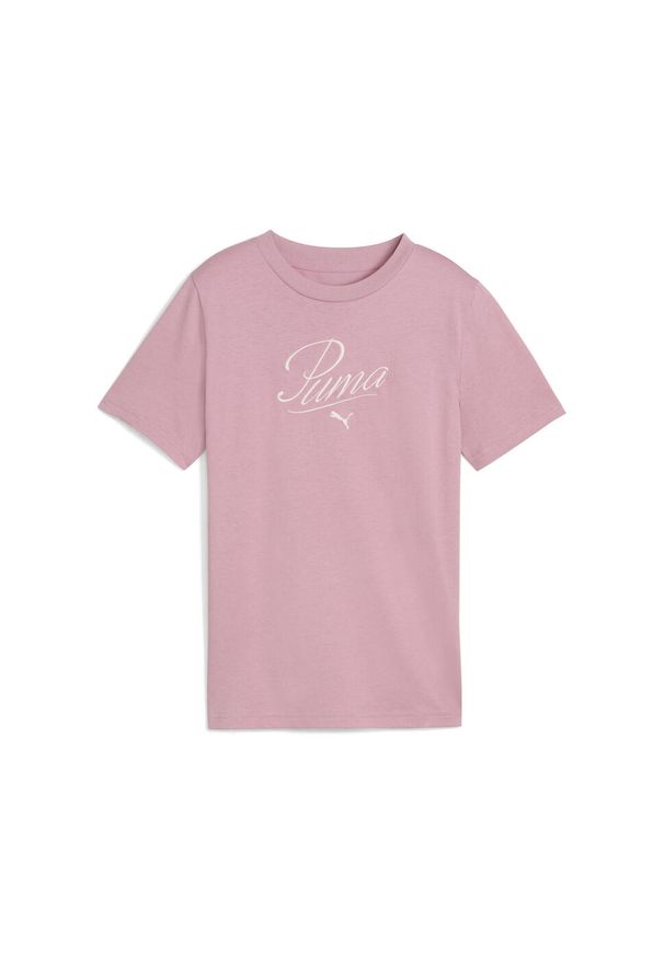 Puma - Młodzieżowa koszulka Essentials Script PUMA Poised Pink. Kolor: różowy. Wzór: haft. Sport: joga i pilates
