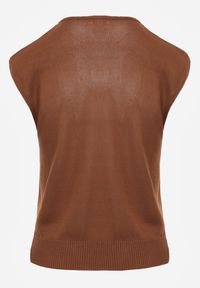 Renee - Brązowa Wiskozowa Bluzka Bez Rękawów z Dzianiny Zdobiona Metaliczną Aplikacją Alutina. Okazja: na co dzień. Kolor: brązowy. Materiał: dzianina, wiskoza. Długość rękawa: bez rękawów. Wzór: aplikacja. Styl: glamour, casual, street, elegancki #2