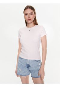 Tommy Jeans T-Shirt Essential DW0DW14876 Różowy Slim Fit. Kolor: różowy. Materiał: bawełna