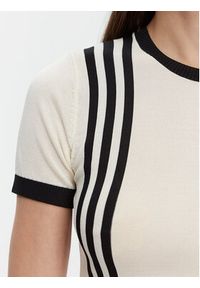 Adidas - adidas T-Shirt Knitted 3-Stripes JJ0961 Beżowy Slim Fit. Kolor: beżowy. Materiał: wiskoza, syntetyk #4